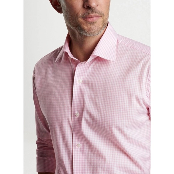 Peter Millar Crown Crafted Renato PinkWhite Gingham Check Sport Shirt L $250 NWT - Picture 1 of 16